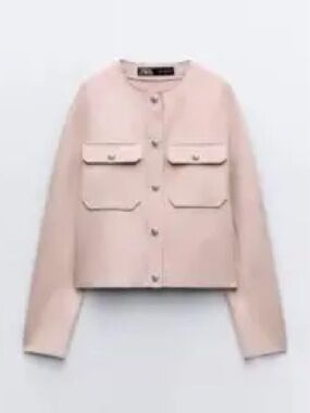 Zara Womens Pale Pink Boxy Button-Front Jacket